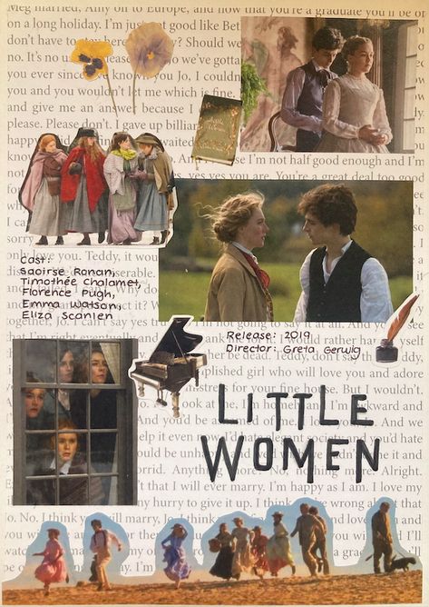 Little Women Journal Page, Movie Journal Aesthetic, Movie Journal Page, Concept Moodboard, Movie Journal, Movie Collage, Cute Scrapbooks, Creative School Project Ideas, Woman Sketch