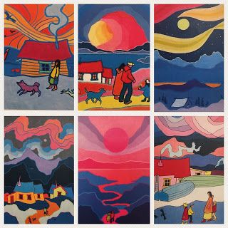 Art Room Britt: Ted Harrison Canadian Landscapes Ted Harrison, Landscape Art Lessons, Art Docent, Christmas Arts, Native Artwork, Canadian Landscape, 5th Grade Art, Social Art, Art Lessons For Kids