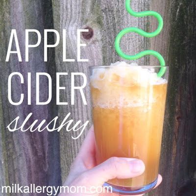 Apple Cider Slushy just like the pumpkin patch's! Just one ingredient and allergy-friendly. See easy instructions at Milk Allergy Mom. Cheers! Cider Slushies, Apple Cider Slushies, Dairy Free Halloween, Apple Cidar, Frozen Apple, Milk Allergy Mom, Diy Apple Cider, Diy Foods, Pear Cider