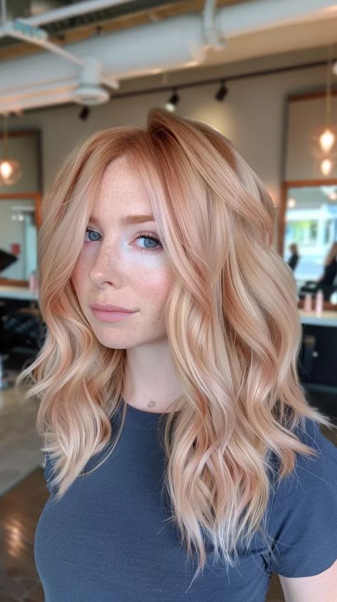 37 Fiery Strawberry Blonde Hairstyles To Ignite Your Style Blonde From Red Hair, Bright Strawberry Blonde Hair With Highlights, Blonde With Copper Balayage, Blonde With Strawberry Blonde Underneath, January Blonde Hair, Level 9 Strawberry Blonde, Strawberry Blonde Hair On Fair Skin, Hair Colors With Blonde Money Pieces, Copper And Ash Blonde Hair