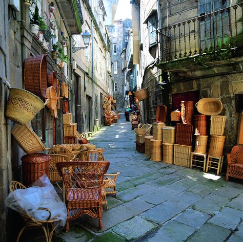 Travel Spain streets. Small town Vigo. Northern Spain, Portugal. #barcelona #madrid Vigo Spain, Old Baskets, Street Stock, Leagues Under The Sea, Andalusia Spain, Northern Spain, Travel Icon, Travel Wishlist, Outdoor Market