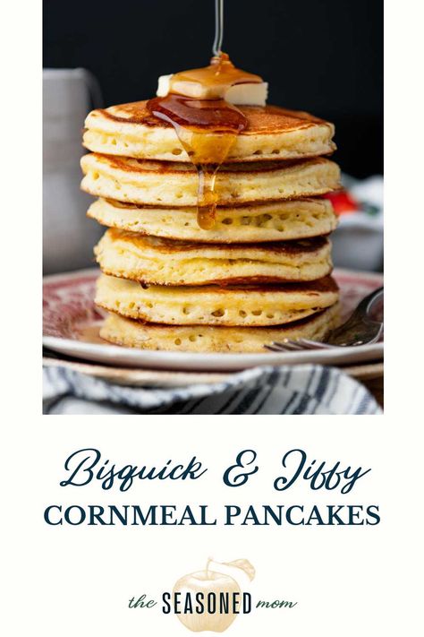 Pancakes With Bisquick, Muffin Pancakes, Krusteaz Pancake Mix, Bisquick Pancakes, Cornmeal Pancakes, Butter Syrup, Corn Pancakes, Family Friendly Breakfast, Homemade Bisquick