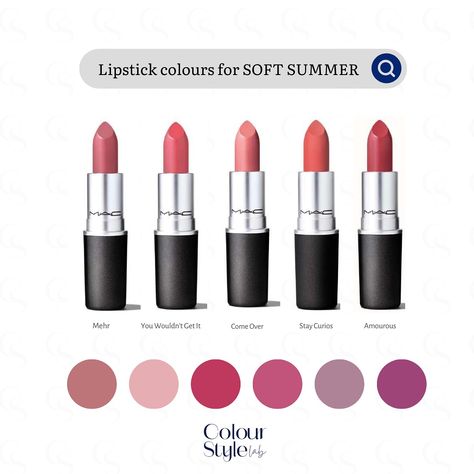 Soft Summer lipstick colours are muted with neutral-cool undertone. Colours are soft pinks, rose, cool nudes and muted berry reds. Opt for matte finishing. Avoid bright and warm colours. Examples of Soft Summer lipstick colours. . . . . . #softsummer #softsummercolors #coloranalysis #colouranalysis #12seasoncoloranalysis Red Lipstick For Soft Summer, Soft Summer Red Hair, Soft Summer Red Lipstick, Soft Summer Lipstick Colors, Soft Summer Lipstick, Soft Summer Makeup Looks, Summer Lipstick Colors, Rose Cool, Muted Summer