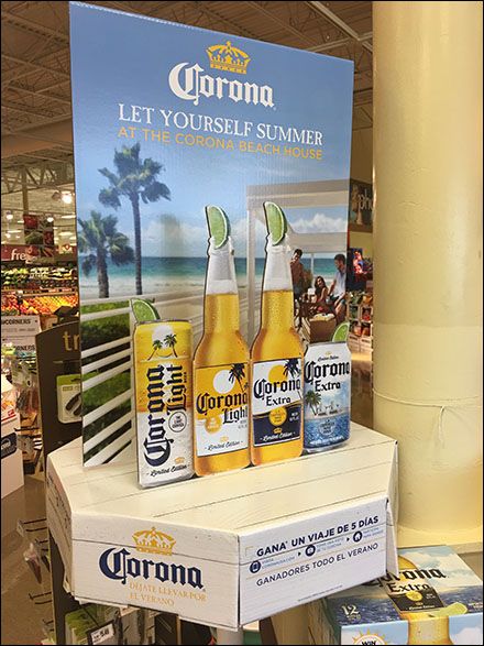 Corona Light-Beer Table-Top Display – Fixtures Close Up In Store Display Merchandising Ideas, Merchandise Table Display Ideas, Table Top Display Ideas, Promotional Items Marketing, Beverage Display, Beer Display, Promotion Table, Beer Ingredients, Beer Table