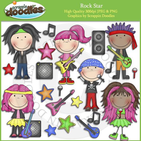 Rock Stars Clip Art Download Stars Clip Art, Rock Star Theme, Guitar Clipart, Guitar Speaker, Star Clipart, Cartoon People, Door Decorations Classroom, Preschool Themes, Scrapbook Printables