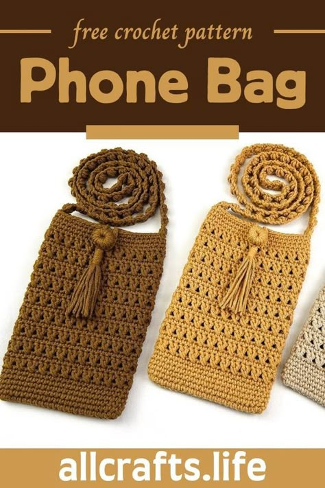 Knit Cell Phone Case Free Pattern, Crochet Bag With Pockets Pattern Free, Easy Crochet Phone Pouch, Crochet Pattern Phone Bag, Crochet Phone Purse Free Pattern, Crochet Crossbody Phone Bag Pattern Free, Sling Bag Crochet Pattern, Crocheted Phone Bag, Crochet Phone Holder Pattern Free