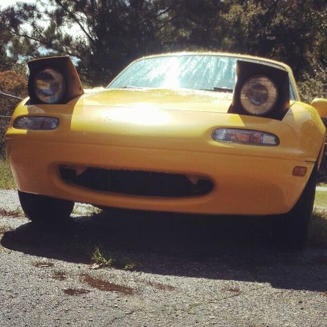 Yellow Miata, Miata Mods, Miata 1990, Miata Car, Initial D Car, Pimped Out Cars, Mazda Mx5 Miata, Miata Mx5, Street Racing Cars