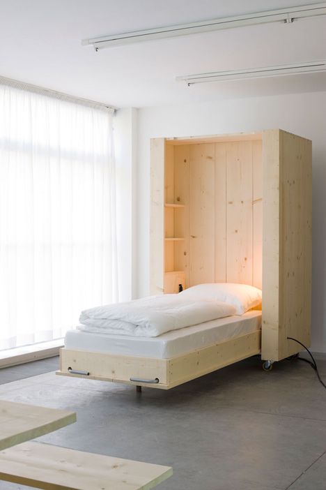 Harry Thaler adds mobile furniture and boxy beds to artists' apartment Murphy Bed Ikea, Murphy Bed Plans, Room Furniture Design, Furniture Design Living Room, Folding Beds, Compact Living, Tiny Spaces, Murphy Bed, Decorate Your Room