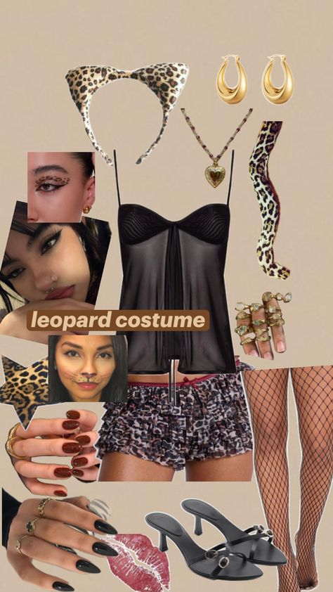 halloween costume, costume, halloween, leopard print, leopard, kitten heels, gold jewellery, cat eye makeup, cat, party, dress up Choco Cat, Leopard Kitten, Leopard Costume, Halloween Costume Idea, Cat Halloween Costume, Cat Eye Makeup, Heels Gold, Halloween Inspo, Cat Party