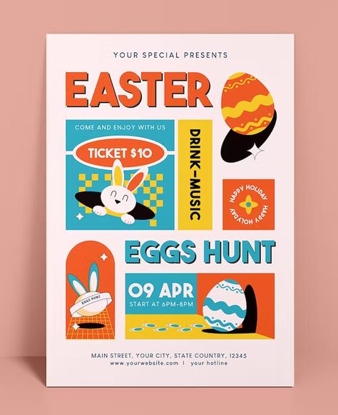 Easter Egg Hunt Flyer Template AI, EPS Easter Event Poster, Easter Egg Hunt Flyer, Easter Poster Design, Easter Graphic Design, Easter Flyer, Easter Flyers, Instagram Design Layout, Easter Poster, Easter Graphics