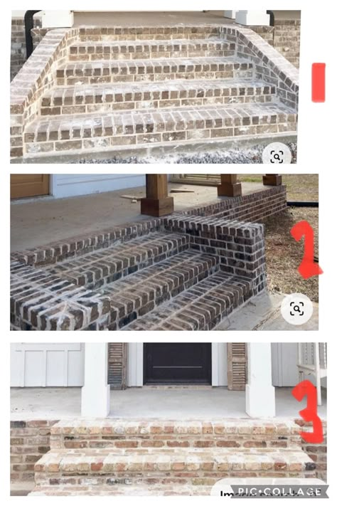 Stone Stairs Outdoor Front Porches, Front Porch Step Ideas, Farmhouse Front Steps, Brick Steps Front Porch Entrance, Brick Stairs Outside Entrance, Brick Patio Steps, Brick Steps Front Porch, Front Steps Ideas Brick, Front Porch Steps Ideas Entrance