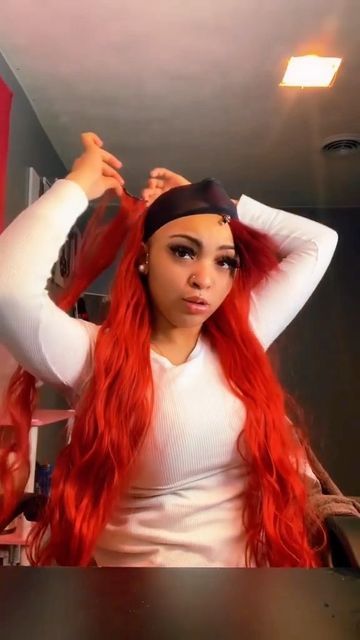 💯Raw Human Hair Vendor on Instagram: "OMG she’s so much pretty with this look!!😍Red color weave did leave out quick weave, should trust the whole process!!❤️‍🔥Follow @elfinhair_beauty for more inspiration~ 🛒Order bundles from our bio website or DM me for hair links 💸Use coupon code: "VV10" 🛍DM for wholesale price . . . . . . . Stylist: pls help tag the source . . . . . . . #rawhair #blackgirlhairstyles #haircolor #satisfyingvideos  #hairtutorial  #dyedhair #hairstyles #naturalhair #blackgi Red Quick Weave With Leave Out, Half Up Half Down Red Hair, Red Leave Out Sew In, Red Side Part Quick Weave, Red Sew In Weave With Leave Out, Red Half Up Half Down Weave, Quick Weave Leave Out, Red Quick Weave Hairstyles, Red Quick Weave