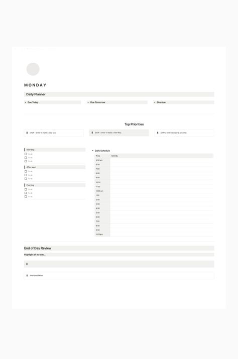 Get organized and stay on track with this easy-to-use daily planner on Notion.

This planner includes everything you need to stay organized and productive, including:

 A daily to-do list
 A weekly overview
 A monthly calendar
 A notes section
 A goals section

This planner is perfect for students, professionals, and anyone else who wants to get organized and stay on track.

Try it today and se Notion Day Planner, Notion Daily Planner Template, Notions Template, Notion Daily Planner, Notion Weekly Planner, Studying Ideas, Study Planner Free, Study Planner Printable Free, Free Weekly Planner Templates