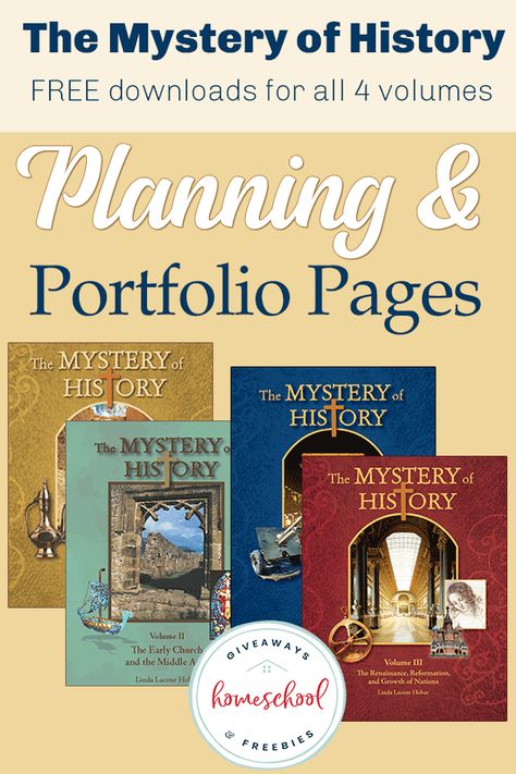 FREE: The Mystery of History Planning & Portfolio Pages - Homeschool Giveaways The Mystery Of History, Eclectic Homeschooling, Portfolio Pages, History Homeschool, Middle Ages History, Homeschool Portfolio, History Printables, Unit Studies Homeschool, History Lesson Plans