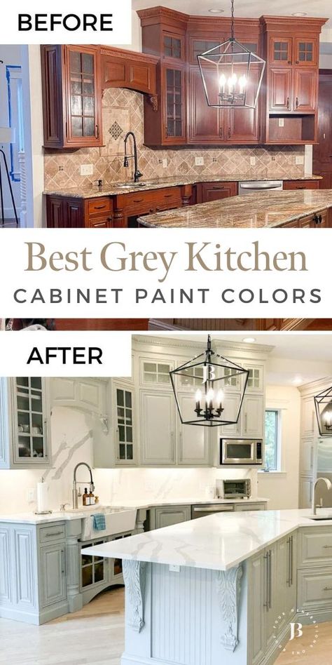 grey kitchen cabinet paint colors Painting Kitchen Cabinets Gray, Comfort Gray Sherwin Williams Kitchen, Light Grey Kitchen Cabinets Paint Colors, Anew Gray Kitchen Cabinet, Grey Paint Kitchen, Grey Kitchen Cabinets Wall Color, Kitchen With Grey Cabinets, Kitchen Cabinet Paint Colors, Cream Colored Kitchen Cabinets