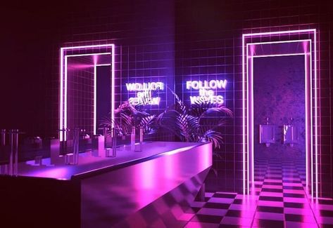 Nightclub Design, Neon Room, New Retro Wave, Club Aesthetic, Aesthetic Space, Cyberpunk Aesthetic, Vaporwave Aesthetic, Neon Aesthetic, Bar Interior