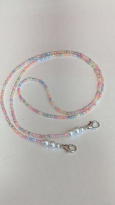 Pastel Mask Chain Holder Lanyard Jewelry Pearls 26 | Etsy Eyeglass Jewelry, Walk Outside, Jewelry Pearls, Mask Chain, Lobster Claws, Diy Bracelets Patterns, Beads Bracelet Design, Beaded Lanyards, Handmade Jewelry Tutorials