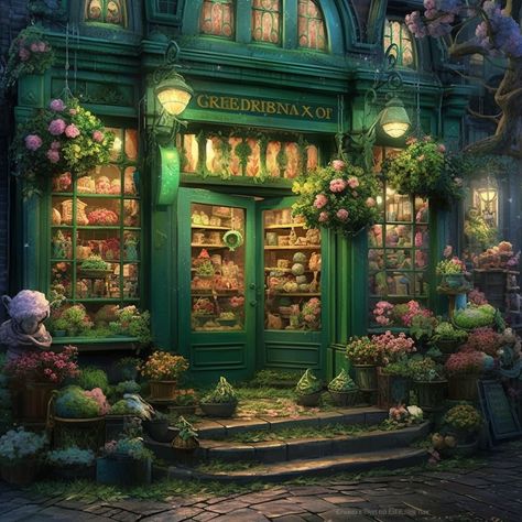 Witch Store Illustration, Fantasy Flower Shop, Casual Background, Exterior Perspective, Window Sketch, Witch Store, Village Drawing, Fantasy Story Ideas, Light City