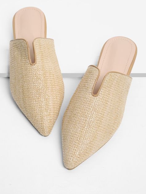 Pointed Toe Woven Mule Flats -SheIn(Sheinside) Woven Flats, Woven Mules, Mule Flats, Goody Two Shoes, Woven Shoes, Flats Online, Flat Twist, Pointed Toe Heels, Flats For Sale