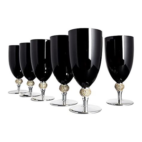 Enchanted Forest Centerpieces, Silver Wine Glasses, Black Wine Glasses, Gold Wine Glasses, Black Bowl, Drinkware Sets, Store Decor, Black And Silver, Black Decor