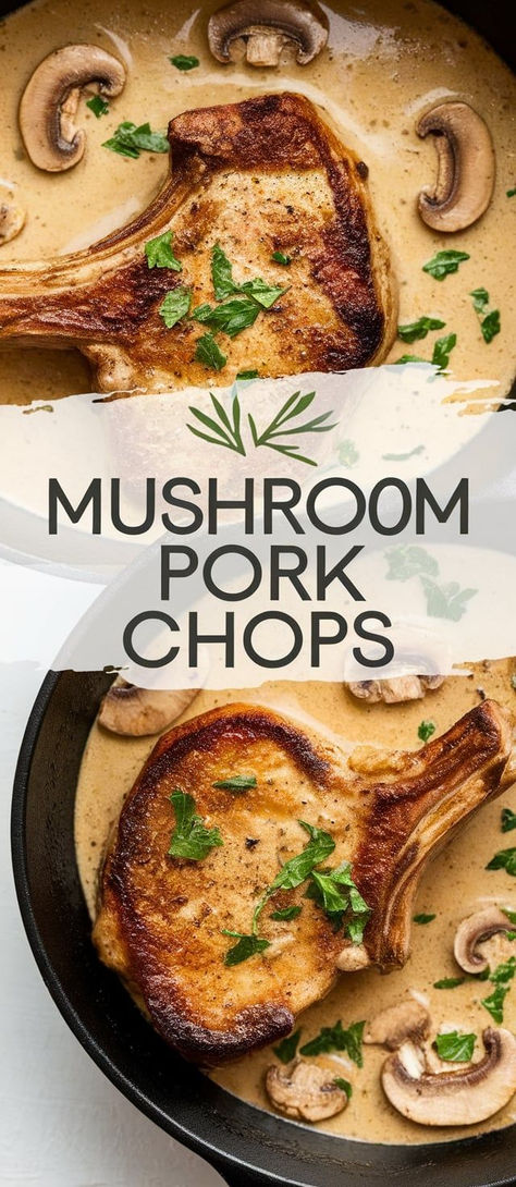 Mushroom Pork Chops – These mushroom pork chops are juicy, tender, and smothered in a rich, creamy mushroom sauce! Perfect for a cozy, comforting dinner. Mushrooms Pork Chops, Pork Chops Mushrooms Recipes, Baked Mushroom Pork Chops, Pork Chop Mushroom Gravy, Pork Chop Mushroom Recipes, Pork Chop And Mushroom Recipes, Mushroom Pork Chop Recipes, Mushroom Sauce For Pork, Pork Chops And Mushrooms