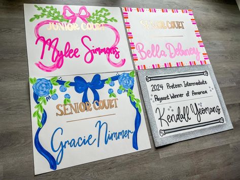 Homecoming signs done 13 hrs later! Love love love 🩷🫶🏼🎀🩵🤩 Homecoming Car Signs For Parade, Homecoming Parade Posters For Car, Hoco Court Posters, Homecoming Poster, Senior Poster, Painted Banner, Homecoming Signs, Senior Posters, Poster Handmade