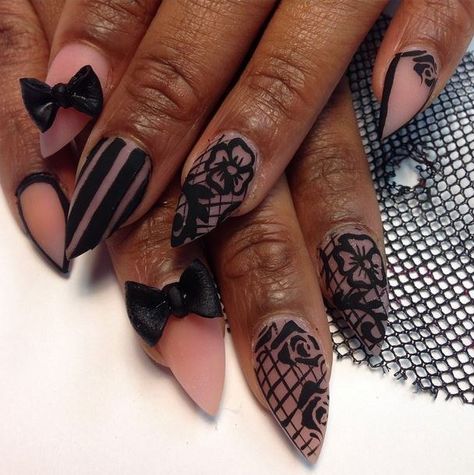 Black Lace Nails Designs, Lace Nails Designs, Black Lace Nails, Lace Nail Design, Boring Nails, Fantasy Nails, Tie Dye Nails, Lace Nails, Vintage Nails