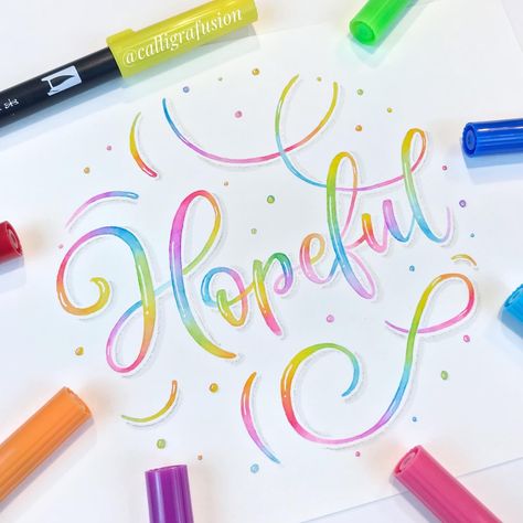 Colorful Calligraphy, Tombow Lettering, Ribbon Font, Rainbow Lettering, Bullet Journal Work, English Calligraphy, Pen Calligraphy, Calligraphy Drawing, Graphic Styles