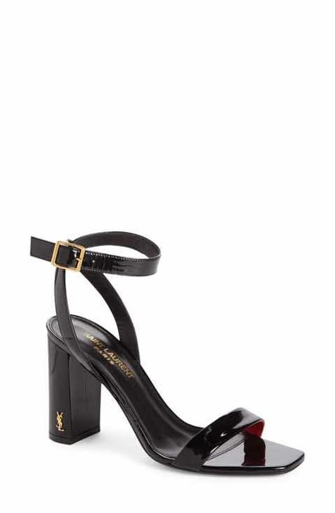 Saint Laurent Loulou Ankle Strap Sandal (Women) Black Block Heel Sandals, Strappy Block Heel Sandals, Dr Shoes, Ankle Strap Sandals Heels, Ysl Shoes, Ankle Strap Shoes, Strap Sandals Women, Fancy Shoes, Strappy Sandals Heels