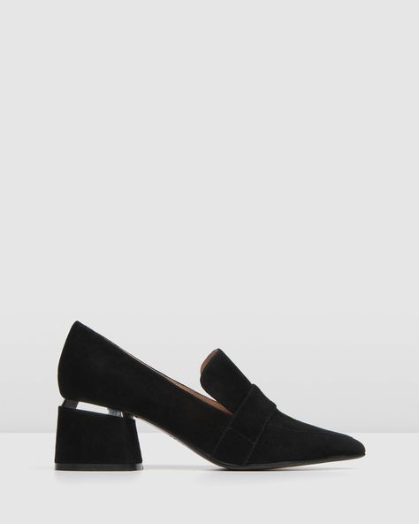 Black Flat Ankle Boots, Loafer Heels, Jo Mercer, Low Ankle Boots, Heel Loafers, Black Suede Shoes, Shoe Wardrobe, Mid Heel Shoes, Perfect Heels