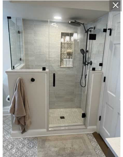 Small Master Bath With Walk In Closet, Shower Beside Vanity, Walk In Shower With Knee Wall, Master Bath With Shower Only, Master Bath Walk In Shower Ideas, Small Bathrooms With Walk In Showers, Small Walkin Shower, Big Showers Walk In, Shower And Tub Combo Walk In