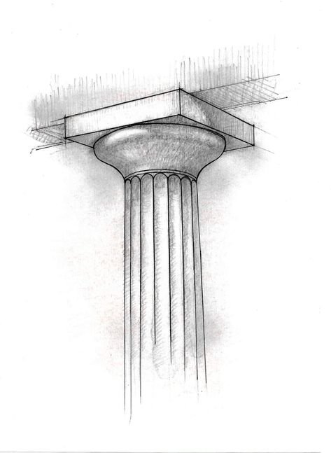 Ancient Greek column and capital in Doric order Doric Column Architecture, Doric Column Drawing, Greek Columns Drawing, Greek Architecture Drawing, Ancient Greek Drawing, Column Sketch, Greek Art Drawing, Coursework Art, Ancient Greek Buildings