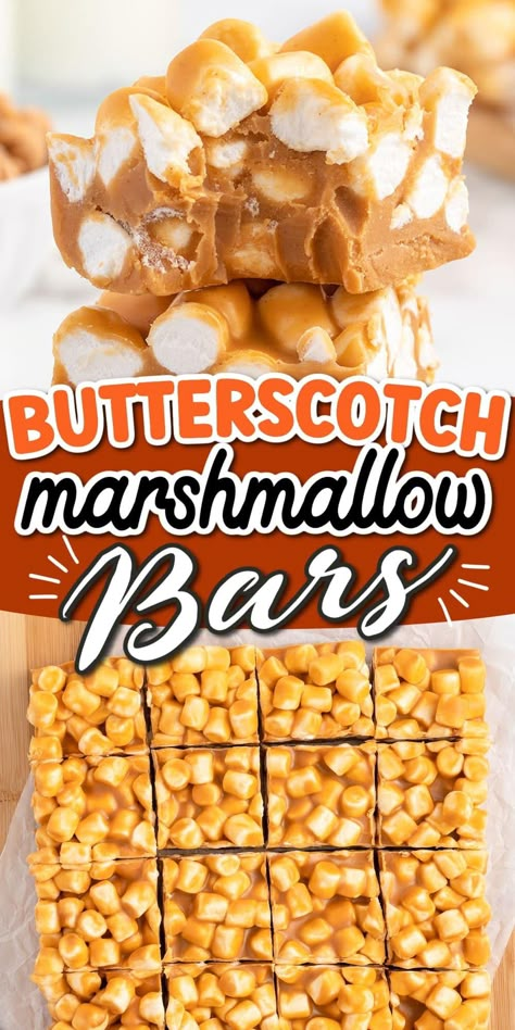 Butterscotch Marshmallow Squares Butterscotch Rocky Road Squares, Marshmallow Butterscotch Squares, Easy Christmas Candy Recipes Simple 3 Ingredients, Things To Make With Marshmallows, Butterscotch Marshmallow Squares, Butterscotch Marshmallow Bars, Recipes With Butterscotch Chips, Mini Marshmallows Recipes, Holiday Squares