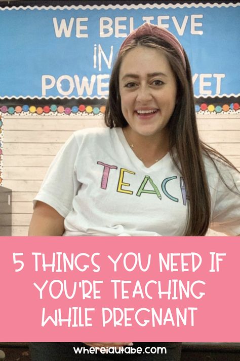 If you are teaching during pregnancy, it can be TOUGH and EXHAUSTING! Spending your days on your feet and keeping up with students, it’s for the faint of heart. But, while teaching pregnant with my daughter, I came up with a list of must haves for teaching while pregnant. These 5 things were a game changer for me during my pregnancy and made teaching while pregnant so much easier. Learn about my favorite finds for teaching while pregnant here. Pregnant Teacher Outfits Summer, Maternity Outfits For Teachers, Telling My Students Im Pregnant, Teacher Gender Reveal For Students, Pregnancy Outfits Teacher, Maternity Outfits Teacher, Pregnancy Teacher Outfits, Teacher Pregnancy Outfits, Pregnant Teacher Gift