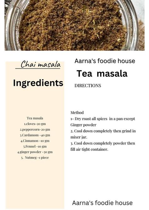 Tea Masala, Chai Masala, Masala Powder Recipe, Recipe Paper, Masala Tea, Masala Spice, Spice Mix Recipes, Tastemade Recipes, Powder Recipe