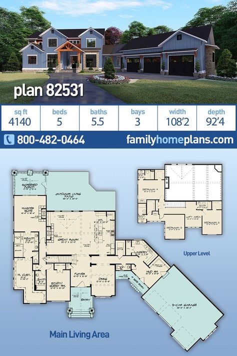 Luxury Farmhouse Plans, Barndominium Floor Plans, Farmhouse Style House Plans, Farmhouse House, Farmhouse Plan, 3 Car Garage, Family House Plans, Vaulted Ceilings, House Plans Farmhouse