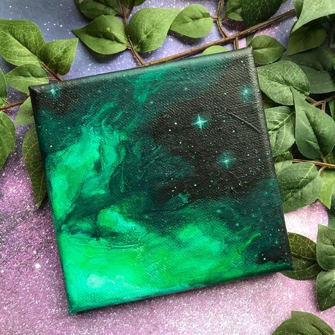 Small Nebula Painting 5x5 // Green Outer Space Dreamy - Etsy Outer Space Acrylic Painting, Green Outer Space, Space Paintings, Outer Space Painting, Nebula Painting, Acrylic Pens, Night Sky Art, Green Galaxy, Astronomy Art