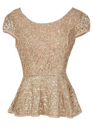 Dresses Gold, Gold Dresses, Lace Peplum Top, Designer Top, Casual Chique, Sequin Shirt, Stylish Party, Lace Peplum, Gold Rush