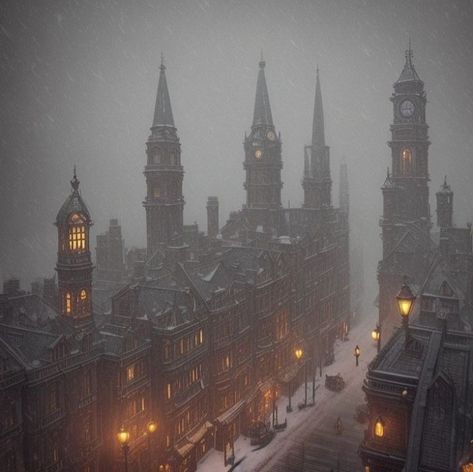 Victorian Winter Aesthetic, Gothic City Aesthetic, Snow In City, Victorian London Aesthetic, Gothic Dnd, Environmental Reference, Victorian Gothic Aesthetic, Gothic City, December Vibes