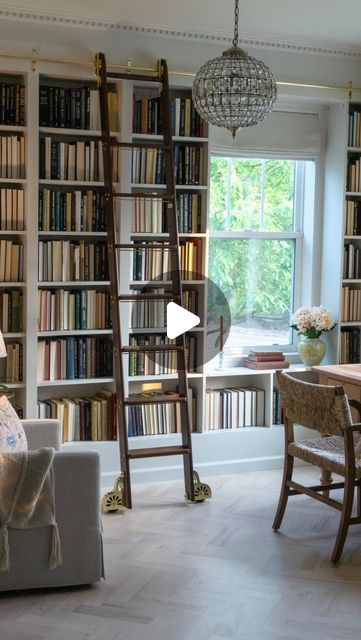 Nate Long on Instagram: "Details here 🪜    Our favorite space just got a huge upgrade!  We teamed up with @putnamladders to add this gorgeous rolling ladder to our DIY home office library. The craftsmanship is truly top tier and the finishes are breathtaking.   The ladder features a polished brass rail, solid brass  hardware, and a premium walnut ladder. The best part is it can be placed against the wall for space saving. Assembly was very straightforward and only took an hour.  Head on over to @putnamladders to see all the gorgeous options they offer.  . . . . . #homeoffice #homelibrary #homedesign #interiordesign #interiordecor #homerenovation #homeremodel #diyhome #diyhomeimprovement #studiomcgeethreshold #studiomcgee #amberinteriors #homeinspo #officedesign #homedecor #archdigest #ins Library Ladders Rolling, Vintage Remodel, Home Decor Thrift, Diy Library, Bookcase Ladder, Brass Rail, Diy Home Office, Library Vintage, Rolling Ladder