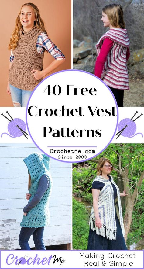 40 Free Crochet Vest Patterns for Beginners - Crochet Me Crochet Tabard Free Pattern, Sleeveless Crochet Vest, Crochet Vests Free Patterns Boho, Hooded Vest Crochet Pattern Free, Crochet Pullover Vest Pattern Free, Crocheted Vest Patterns Free, Dk Crochet Patterns Free, Crocheted Vests For Women, Crochet Vests Free Patterns