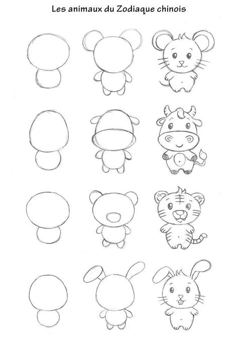 Cute Easy Animal Drawings Step By Step, Animal Drawing Tutorial Step By Step, How To Draw Cartoon Animals, Kid Drawing Ideas, Step By Step Drawing Animals, Easy Animal Doodles, How To Draw Cute Animals, Easy To Draw Animals, Simple Animal Drawings