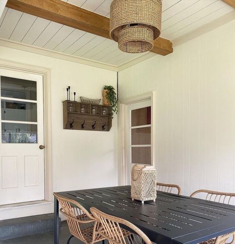 Sunroom Renovation, Faux Wooden Beams, Planked Ceiling, Faux Ceiling Beams, Cabinets With Crown Molding, Diy Crown Molding, Craftsman Style Doors, Trim Moulding, Plank Ceiling