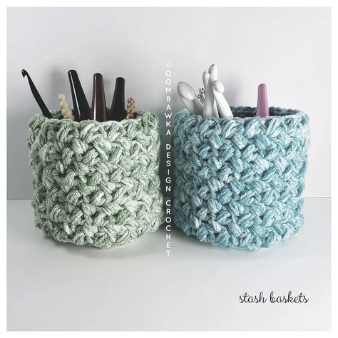 Crochet Stash Buster, Crocheted Baskets, Crochet Basket Pattern Free, Yarn Basket, Crochet Shell Stitch, Stash Buster, All Free Crochet, Crochet Basket Pattern, Yarn Stash