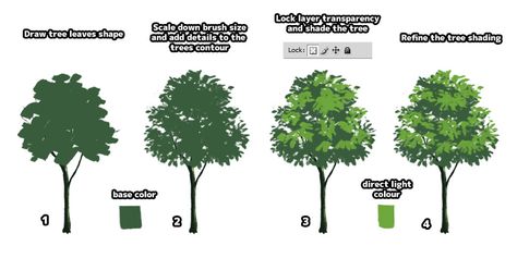 Anime Tree Tutorial Anime Tree, Paint Anime, Landscape Drawing Tutorial, Tree Photoshop, Tree Tutorial, How To Draw Anime, Trees Painting, Concept Art Tutorial, Learn Watercolor