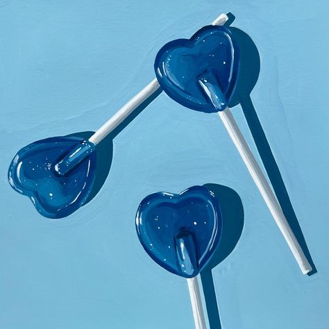 Follow @rachelpatrickart on Instagram for more art :) Lollipop Painting, Blue Lollipop, Heart Lollipop, Foodie Art, Baby Blue Aesthetic, Graphic Art Prints, Art Village, Purse Essentials, Art Paintings For Sale