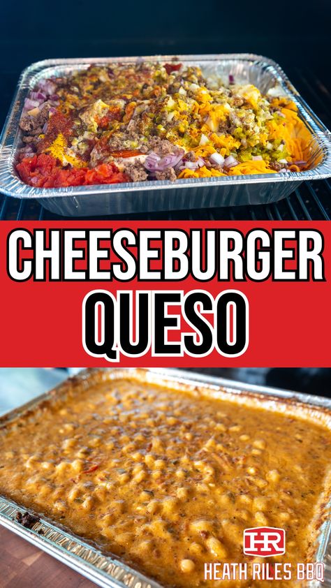 Can’t decide between cheeseburgers or queso? My Smoked Cheeseburger Queso combines juicy ground beef, classic burger toppings, and creamy queso for the best of both worlds.    Perfect for tailgates, guys’ nights, or family gatherings, it’s a guaranteed crowd-pleaser with no leftovers! Cooked low and slow on the Traeger Ironwood XL, it soaks up just the right amount of smoky BBQ flavor. This queso recipe is a true game-changer! Smoked Cheeseburger Dip, Family Game Night Food, Smoked Cream Cheese, Cheeseburger Dip, Game Night Food, Classic Burger, Queso Recipe, The Best Burger, Burger Toppings