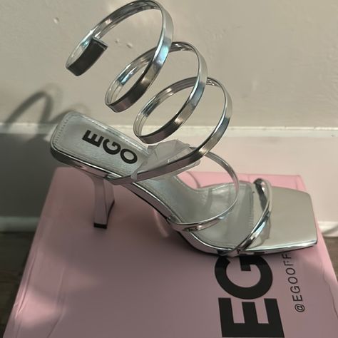 New Never Worn Silver Strap Around Spiral Heel Pink Sparkly Heels, Gold Lace Up Heels, Baby Blue Heels, Gold Sparkly Heels, Shoe Hacks, Strappy Platform Heels, Ego Shoes, Purple Sandals, Nude Strappy Heels