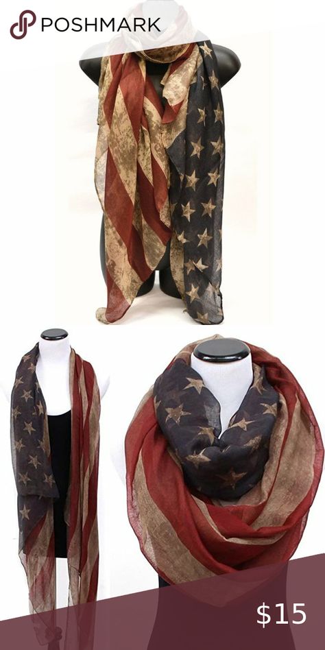 NWT Huge American Flag Scarf Patriotic Red Khaki Blue Shawl Scarf American Flag Scarf, Blue Shawl, Patriotic Flag, Shawl Scarf, Star Print, Red White Blue, Retro Design, Scarf Shawl, Vintage Looks