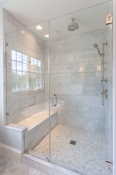 Built In Shower Seat, Marble Shower Walls, Beautiful Master Bathrooms, Bathroom Remodel Shower, Bathroom Remodel Designs, Shower Remodel, Bathroom Remodel Master, Bath Remodel, House Bathroom